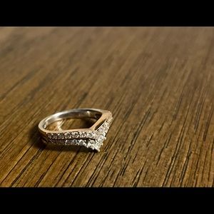 Princess-Cut and Round Diamond Double Chevron Anniversary Band